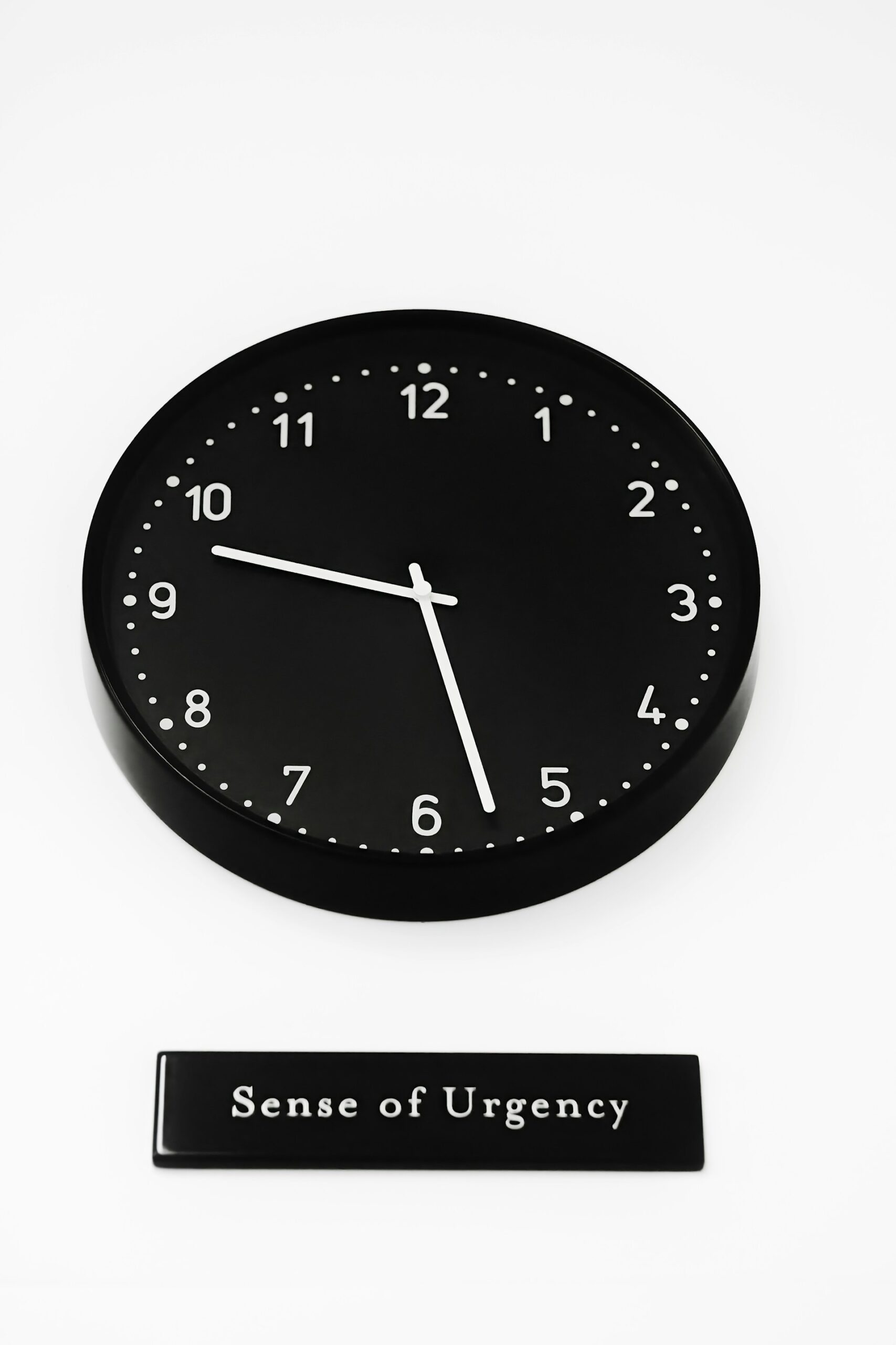 sense of urgency image showing a clock with the words below it